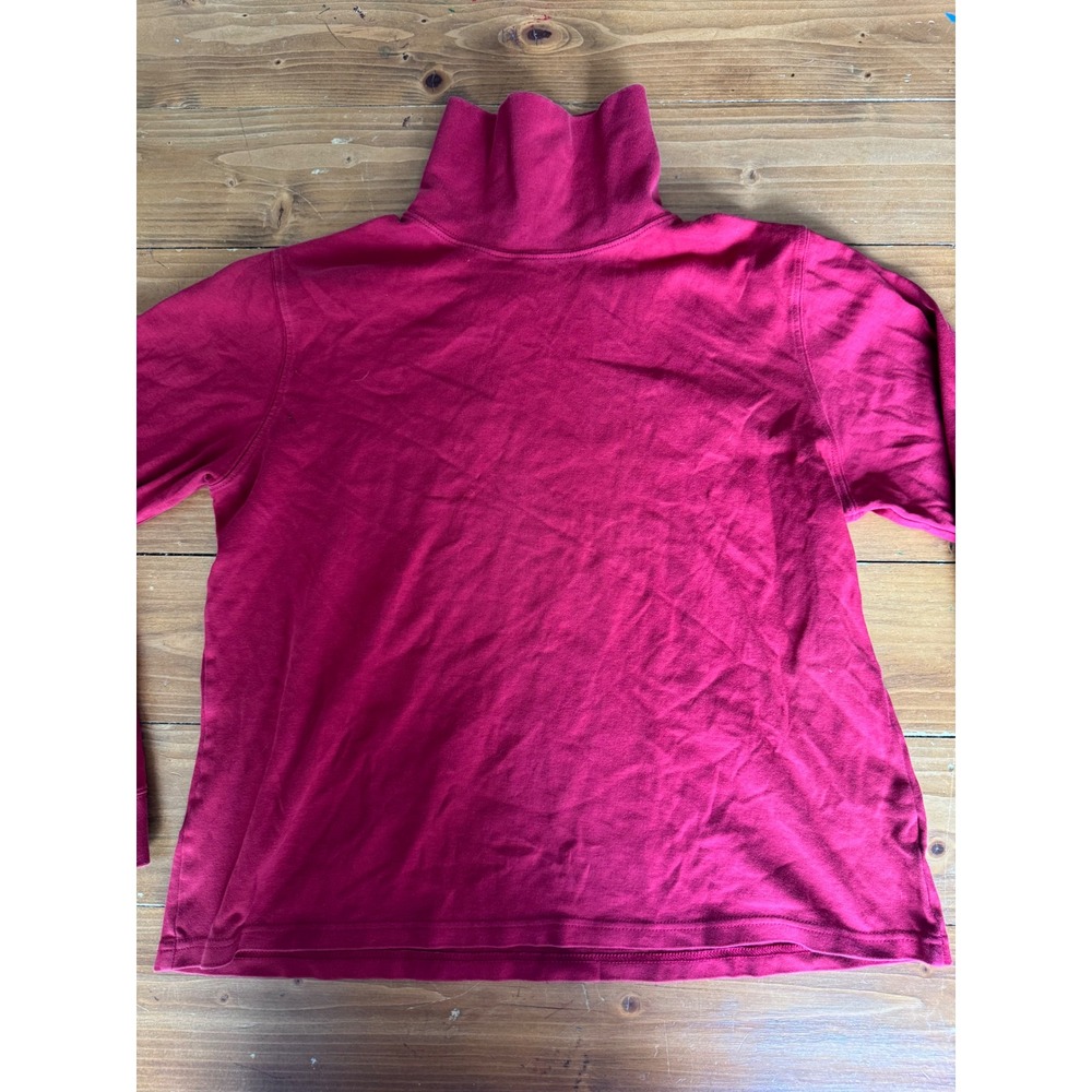 LL Bean Womens Large Red Mock Neck Long Sleeve Cotton Top 0ND13
